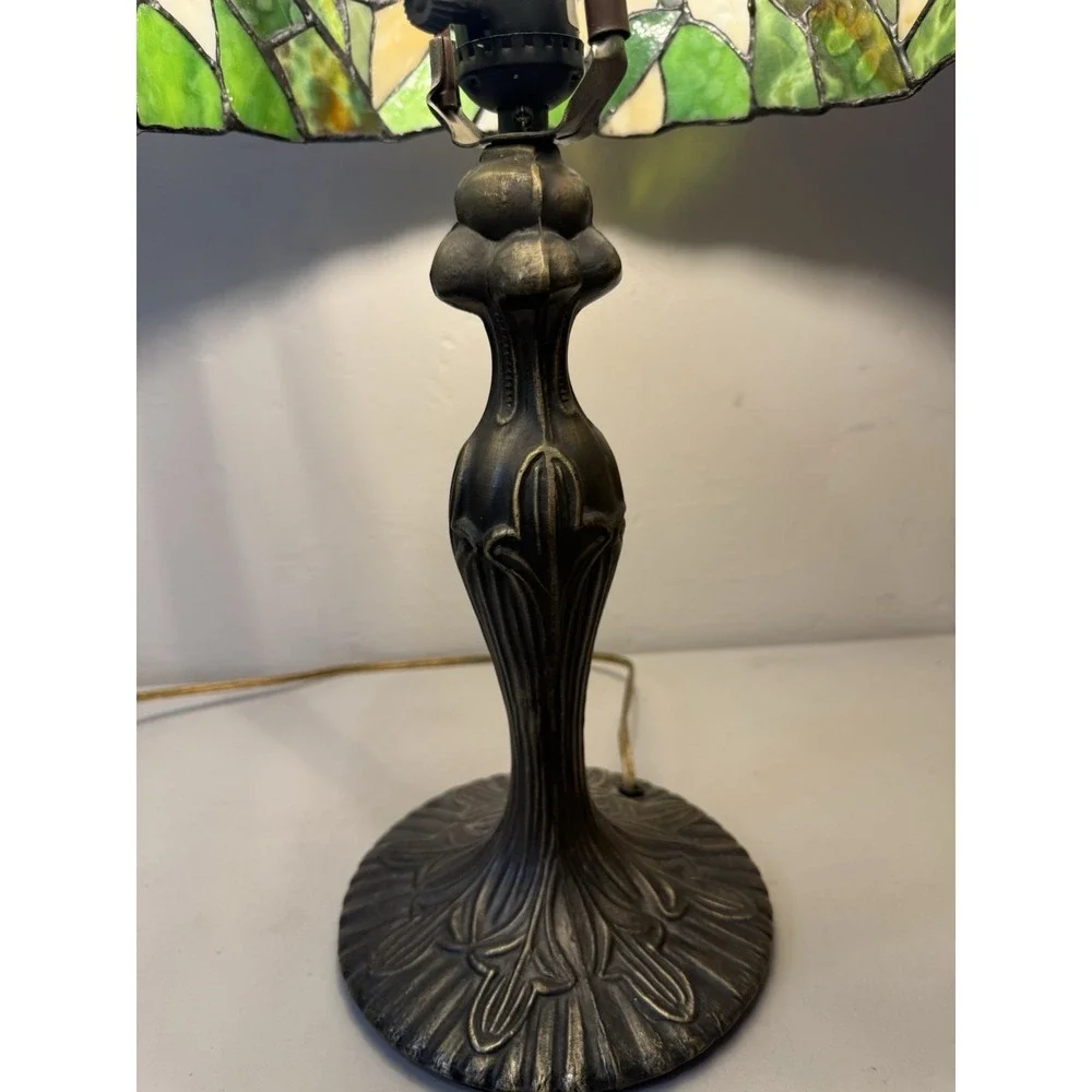 Vintage Tiffany Style Stained Glass Tulip Table Lamp Antique Bronze Base‎ 22